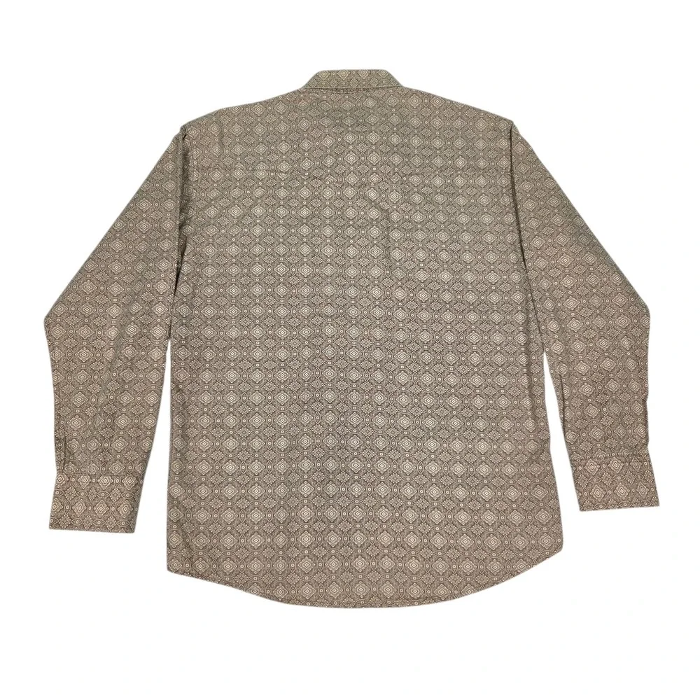 Vtg Larry Mahan‎ Western Pearl Snap Shirt Men XL Brown Geometric Print Cowboy